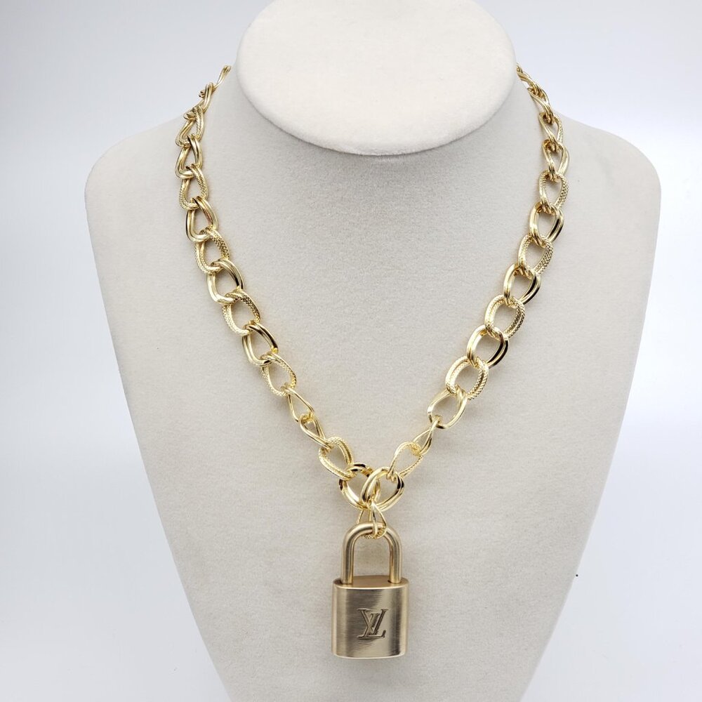 Authentic Louis Vuitton Gold Padlock w/ Unbranded Fashion Stainless Steel Chain